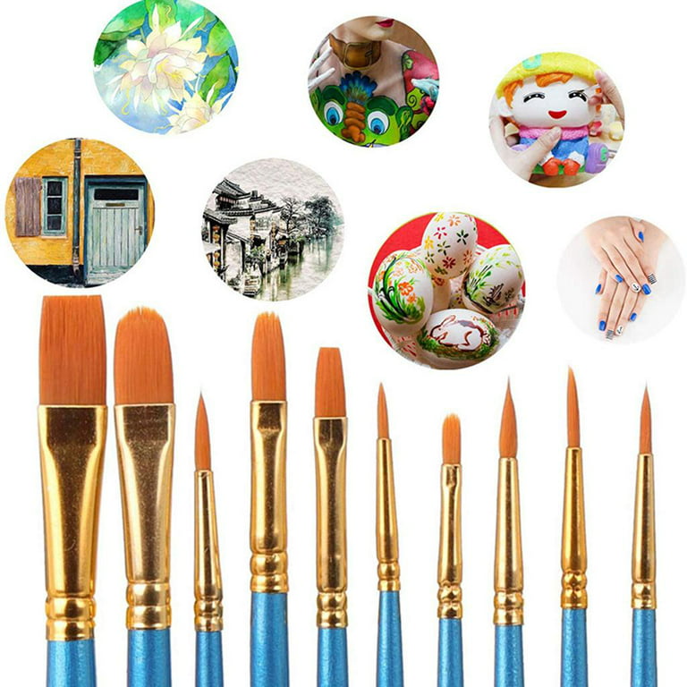 10x Acrylic Paint Brush Gouache Paint Brushes - Set - Brushes - Paint Tray  for Kids Beginners Adults 