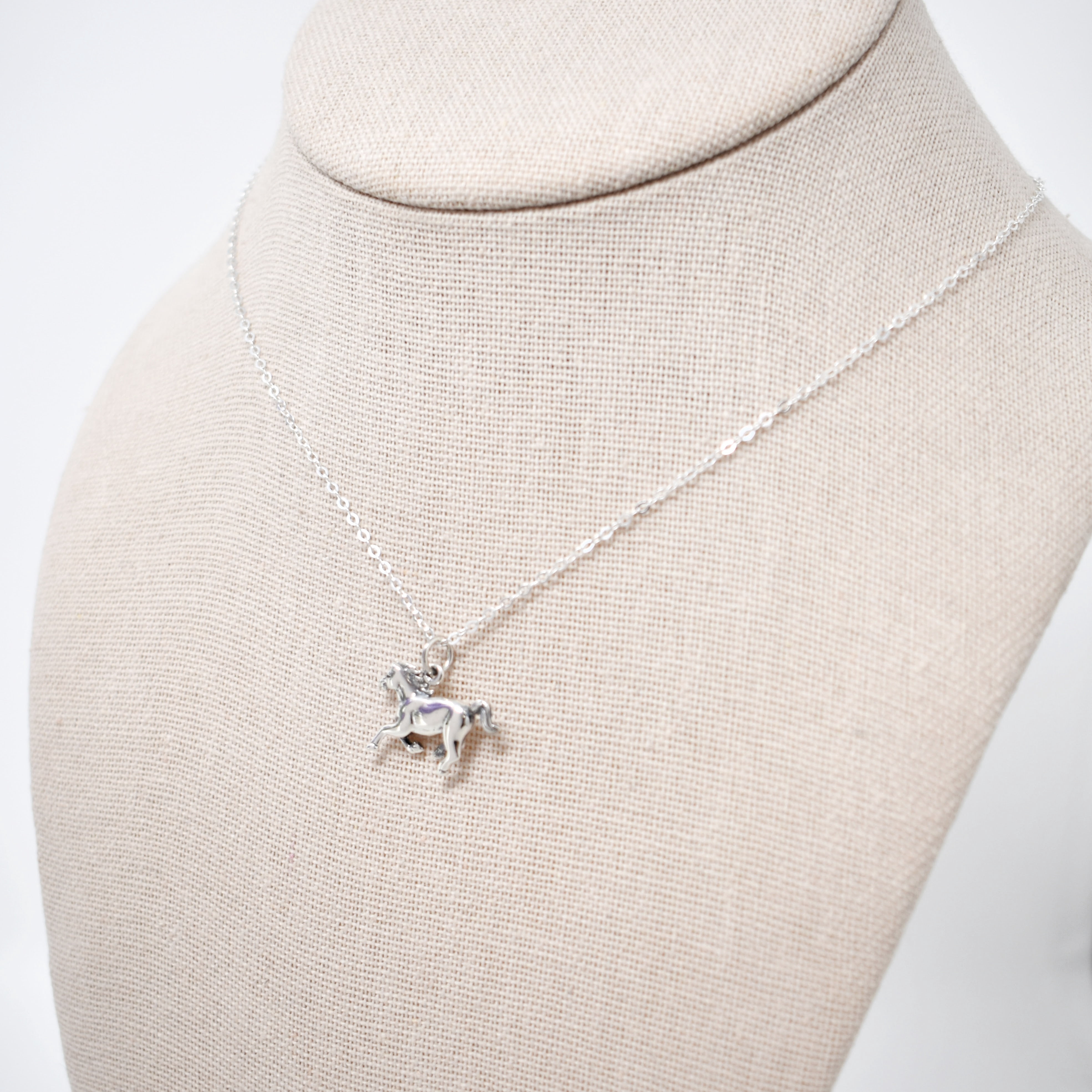 Horse necklace in sterling silver on an 18 inch sterling silver cable chain.  Female jewelry. sterling necklace. Women's necklace. Equestrian jewelry.