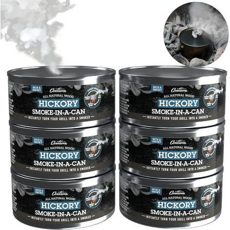 Camerons Smoking Wood Pellets - Instant Disposable Smoke Box Cans Turn Any Grill into a Smoker (Hickory)- Value 6 Pack Gift Set of All Natural BBQ Wood