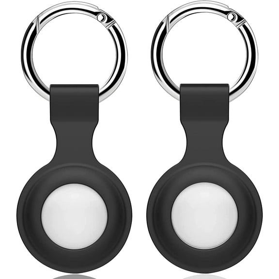 Portable Silicone Case with Keychain Ring Designed for AirTag Protective Case Cover AirTags Holder (2 Packs) Case for Apple AirTag Tracker (2021) (Short/Black   Black)