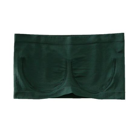 

PEASKJP Bralettes for Women Lightweight Strapless Comfort Wireless Bra with Slip Silicone Bandeau Bralette Tube Top Green M