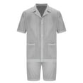 thumbnail image 4 of GERsome Men's 2 Piece Outfits Mesh Short Sleeve Solid Color Button Down Shirts and Shorts Set with Pockets S-3XL, 4 of 7