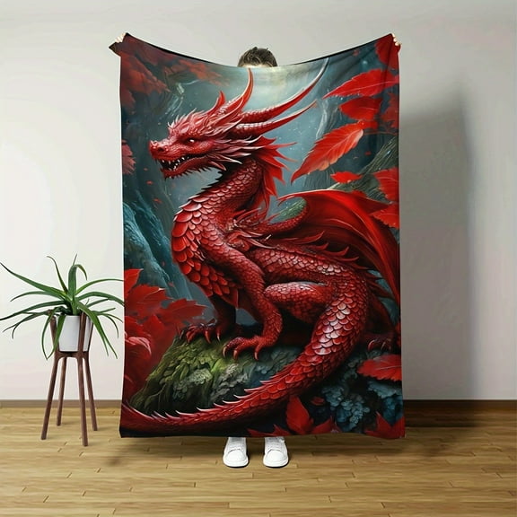 Red Dragon Style Flannel Printed Gift Blanket