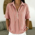thumbnail image 2 of Polo Shirts for Women Short Sleeve Tops Striped Lapel Button Neck Shirt Causal Trip Work Going Out Summer ,L,#02 Red, 2 of 9