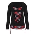 thumbnail image 5 of Taqqpue Sexy Square Neck Long Sleeve Shirts for Women,Womens Ripped Cut Out Pullover Tops Plaid & Leopard Splicing Drawstring Blouse Casual Top, 5 of 8