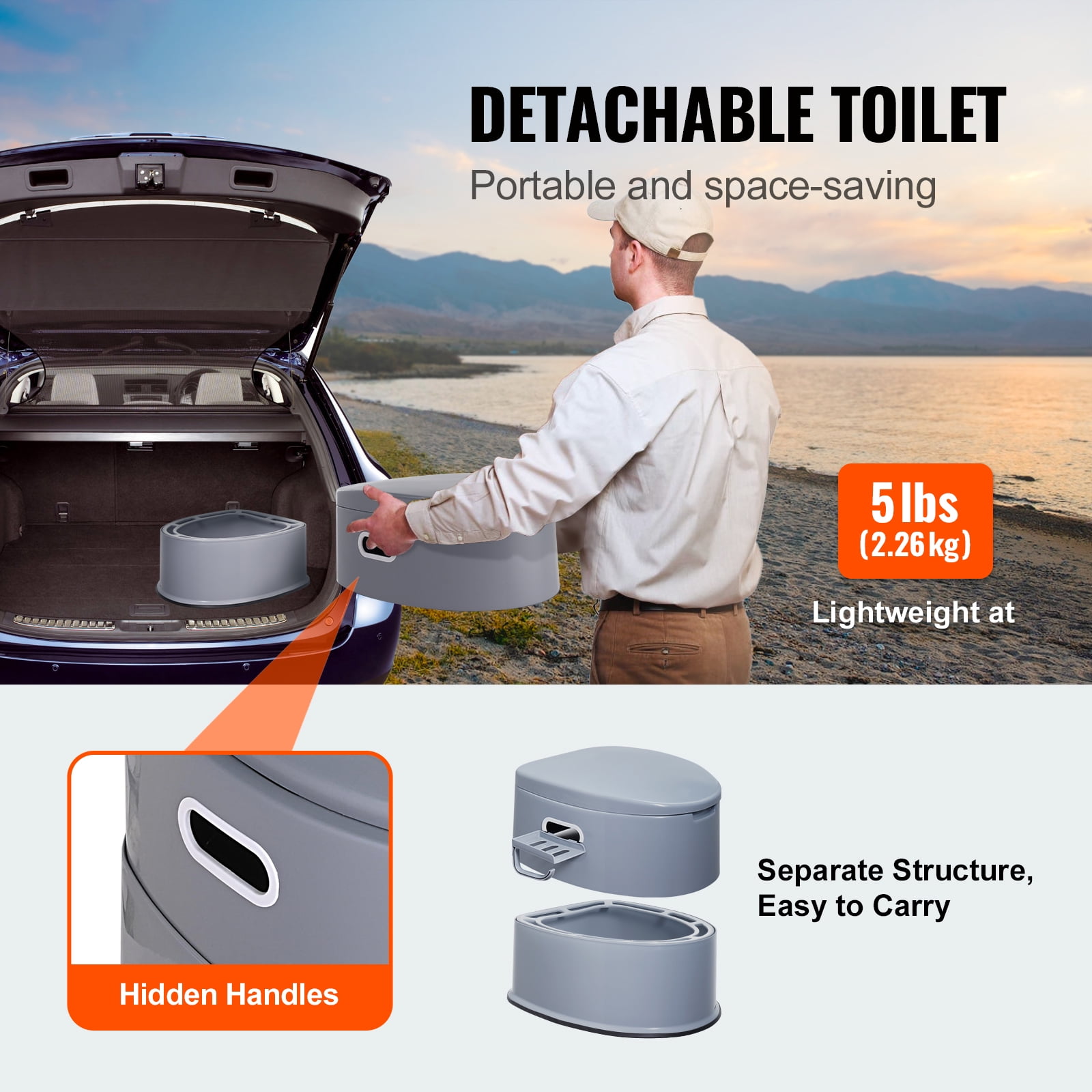 KFFKFF Mobile Commode, 1.3 Gal Split Inner Bucket & Paper Holder, Dual Cover, Ideal for Outdoor Use, Road Trips, Camping, for Both Adults & Children