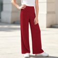 thumbnail image 5 of YUANxueke Girls Ribbed Knit Pants Casual Soft Comfy Elastic Waist Wide Leg Pants with Pockets for 5-15 Years, 5 of 8