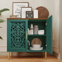 Accent Cabinet With Doors, Vintage Hollow Carving Buffet Cabinet, Sideboards And Buffets With Storage Credenza For Living Room, Kitchen, Dining Room, Entryway, Hallway, Green