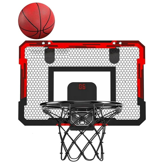 Mini Basketball Hoop Set Basket Electronic Scoreboard Sports Playset Door Room Basketball Hoop for Indoor Outdoor Home Bedroom Party Favors red