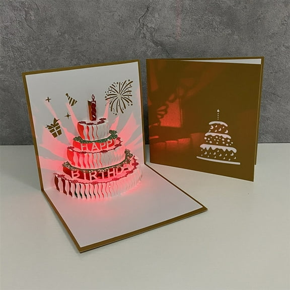 LHNFT Happy Birthday Card, 5.9*5.9 inches 3D stereo Musical Birthday Card, 3D Card with Light, Blowable Candle, Handmade Greeting Card for Kids, Best Birthday Idea for Daughter Niece