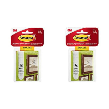 3M Command Large Picture Hanging Strips 17206-12ES 12 Pairs Strong White, 2-Pack