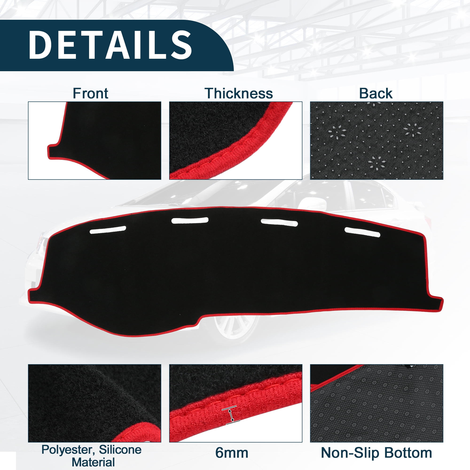 Unique Bargains Dash Cover for Honda Civic Non-Slip | Center Console Dashboard Cover Mat Black Red 1 Pcs