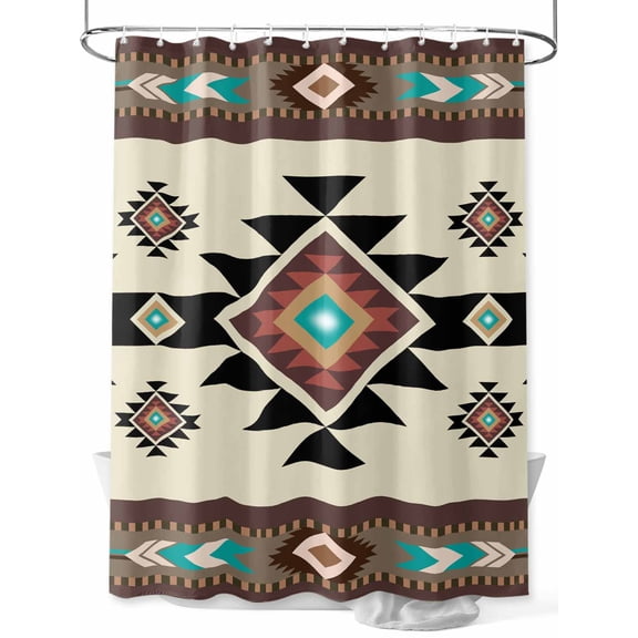 Brown Ethnic Pattern Shower Curtain Set ,Waterproof Fabric Shower Curtains Retro Bohemian Square Abstract Geometric Shower Curtains for Bathroom,Bathroom Decor 54x"78"