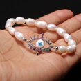 thumbnail image 1 of Pulsera elástica de perlas naturales de agua dulce, brazalete con cuentas de arcoíris, conector CZ, regalo para niñas, 1 of 4