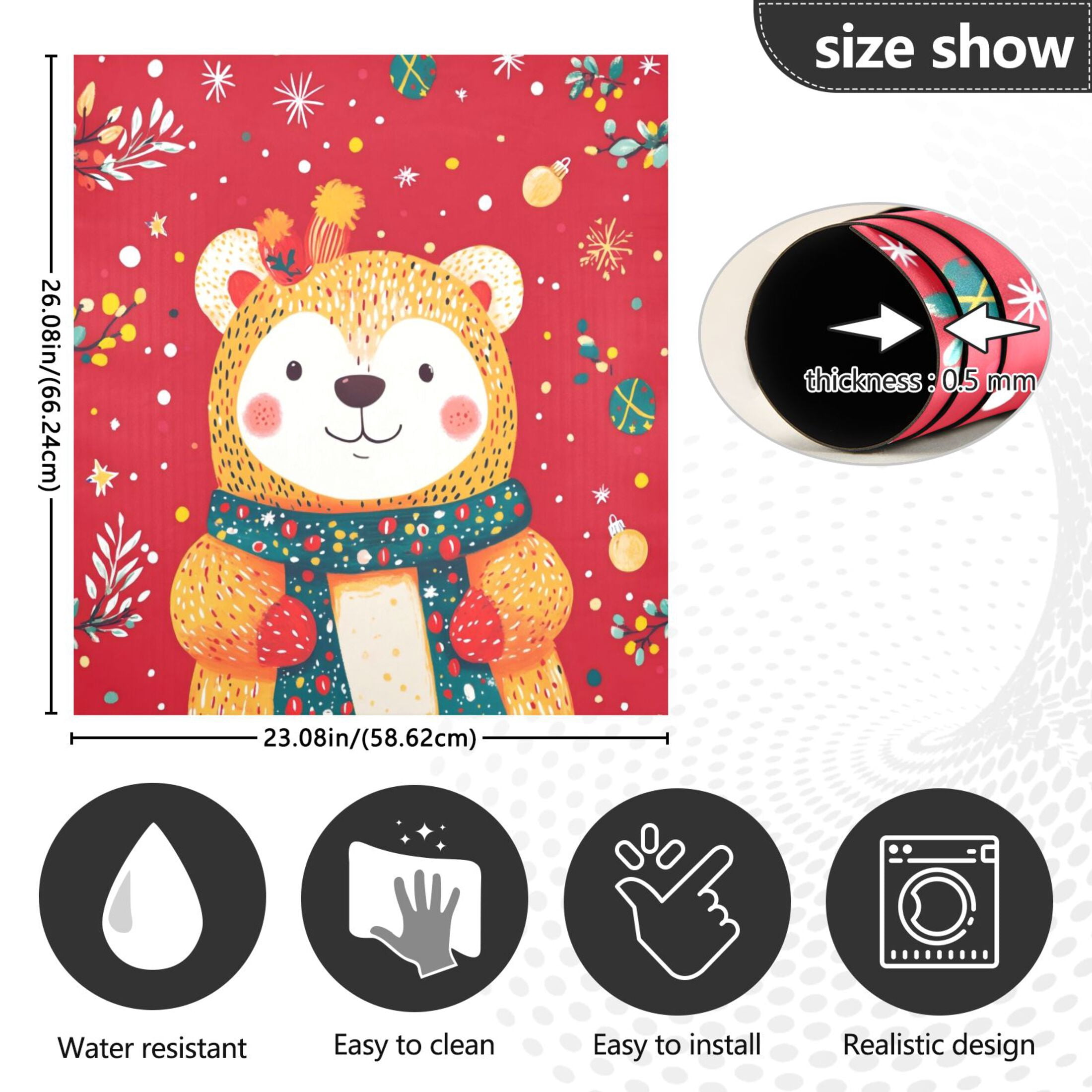 Dishwasher Magnetic Sticker 23x26 Inch Refrigerator Magnetic Sticker Washing Machine Magnetic Sticker Kitchen Panel Magnetic Sticker Home Decor Cute Red Christmas Bear
