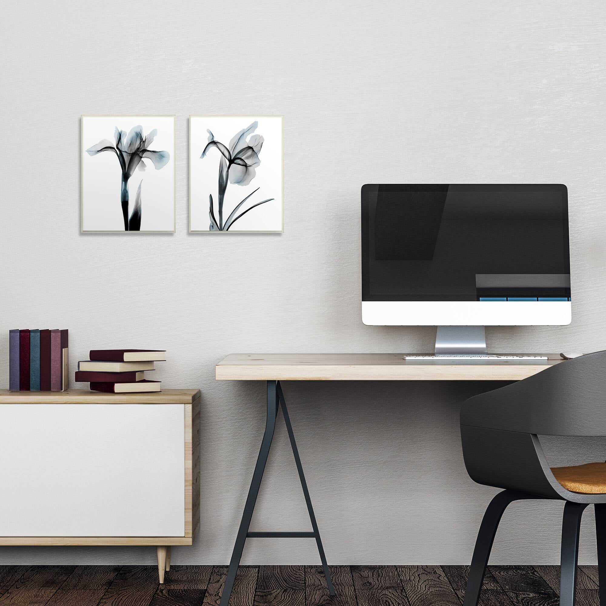 Stupell Industries Contrast Black And Blue Flower Bloom Designs Graphic Art Black Framed Art Print Wall Art Set of 2, 16x20, by Albert Koetsier