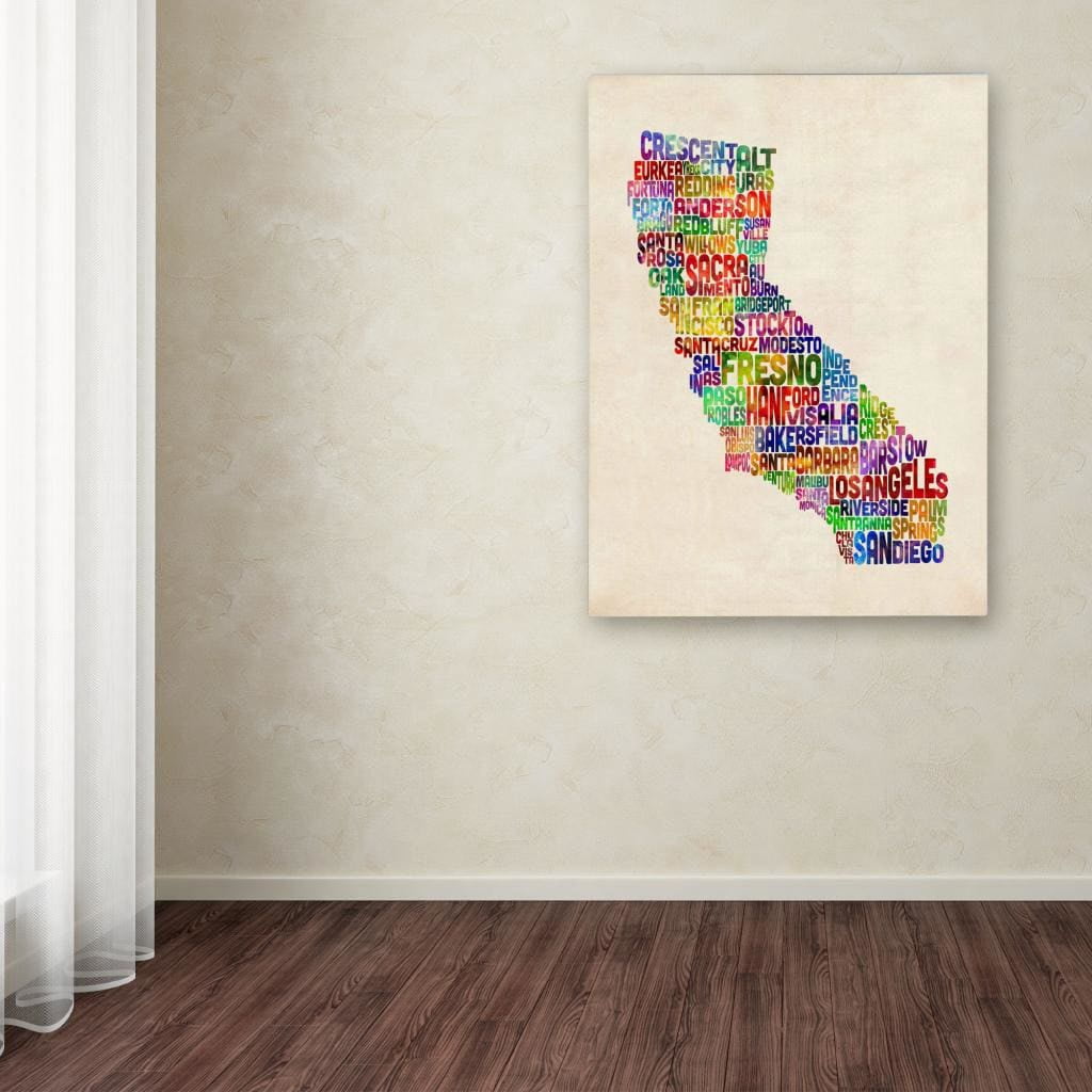 Trademark Art 'California Text Map' Canvas Art by Michael Tompsett