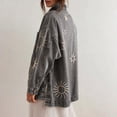 thumbnail image 4 of sicmoss Women's Grey Cotton Vintage Oversized Embroidered Denim Jacket Boho Loose Fit Button Down Casual, 4 of 7