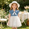 thumbnail image 7 of IFNWSV Toddler Girls Denim Dress Short Sleeve Round Neck Bowknot A-Line Summer Fashion Casual Sundress White 18-24 Months, 7 of 7