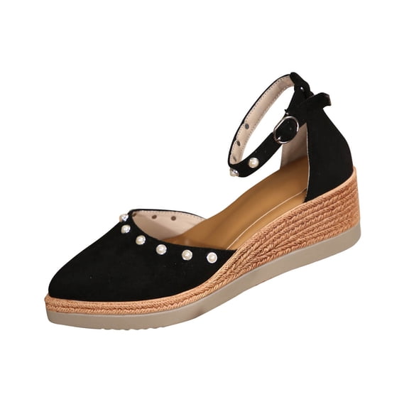 TAGOLD Women's Sandals,Women's Fashionable Casual Versatile Plus Size Beach Slippers Solid Color Pointed Toe Closed Toe Buckle Wedge Heel Slippers