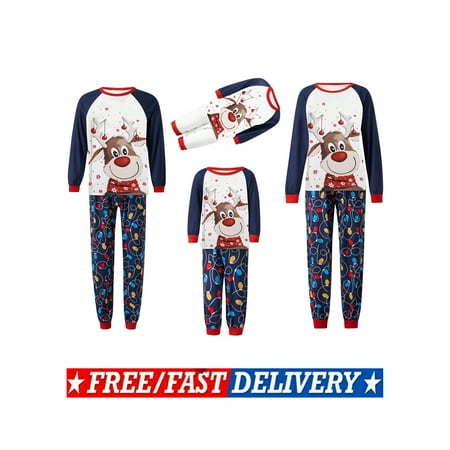 

Christmas Family Matching Pajamas Set Long Sleeve Elk Print Top Pants Set for Family Adult Kids Baby