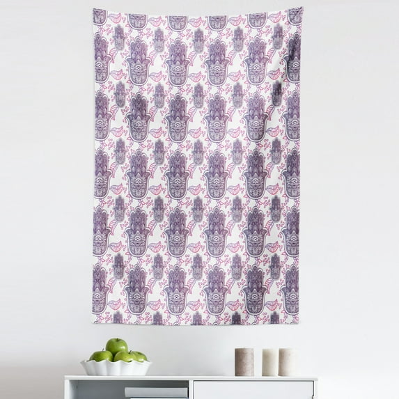 Hamsa Tapestry, Doodle Ombre Leaves and Circles with Motif of Importance from East, Fabric Wall Hanging Decor for Bedroom Living Room Dorm, 5 Sizes, Hot Pink and Lavender, by Ambesonne