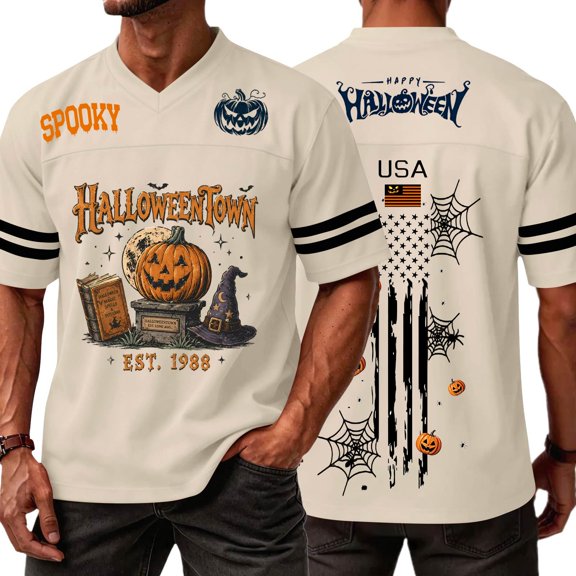 Halloween Jersey Shirts for Men Oversized Short Sleeve Tees Halloween Y2K Tops V Neck Streetwear T Shirt Halloween Football Jersey