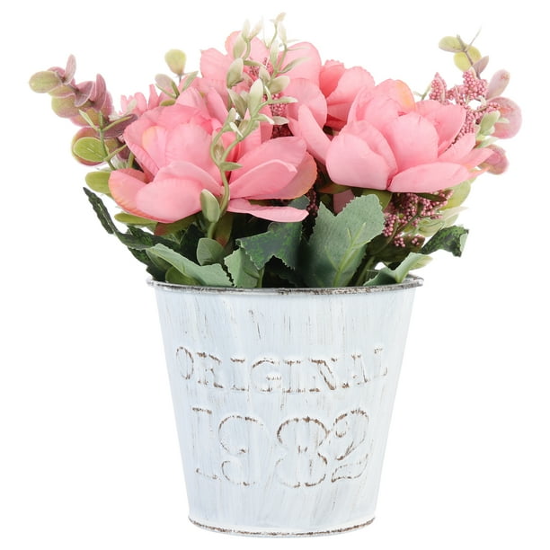 1 juego de flores artificiales de seda sintética en maceta de hierro para el hogar, centro de mesa de flores silvestres artificiales