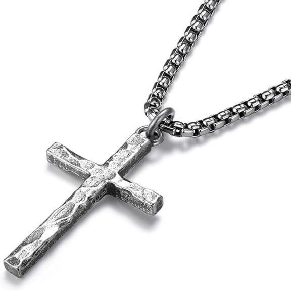 Vintage Cross Necklace for Men, 316L Stainless Steel Cross Pendant Necklace, Antique Silver Gothic Chain Necklace, Boyfriend Style Punk Jewelry Gift for Men