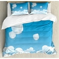 thumbnail image 1 of Cloud Duvet Cover Set Queen Size, Traditional Lantern Motif Floating Away in the Sky Curved Lines Design, Decorative 3 Piece Bedding Set with 2 Pillow Shams, Pale Blue White and Blue, by Ambesonne, 1 of 3