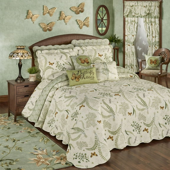 Floral Butterfly Eden Eggshell Cotton Oversized Grande Bedspread Cal King