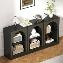 YOCWO 63" Console Table with 3 Arched Storage and Carved Line Design, Fluted Sofa Table for Entryway Hallway Living Room, Black