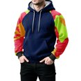 thumbnail image 4 of Men’s Long Sleeve Pullover Hoodie with Camouflage Pattern Raglan Sleeves and Adjustable Drawstring Hooded Sweatshirt Dark Blue L, 4 of 5