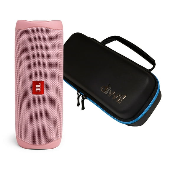 JBL Flip 5 Pink Bluetooth Speaker w/divvi! Hardshell Case Kit