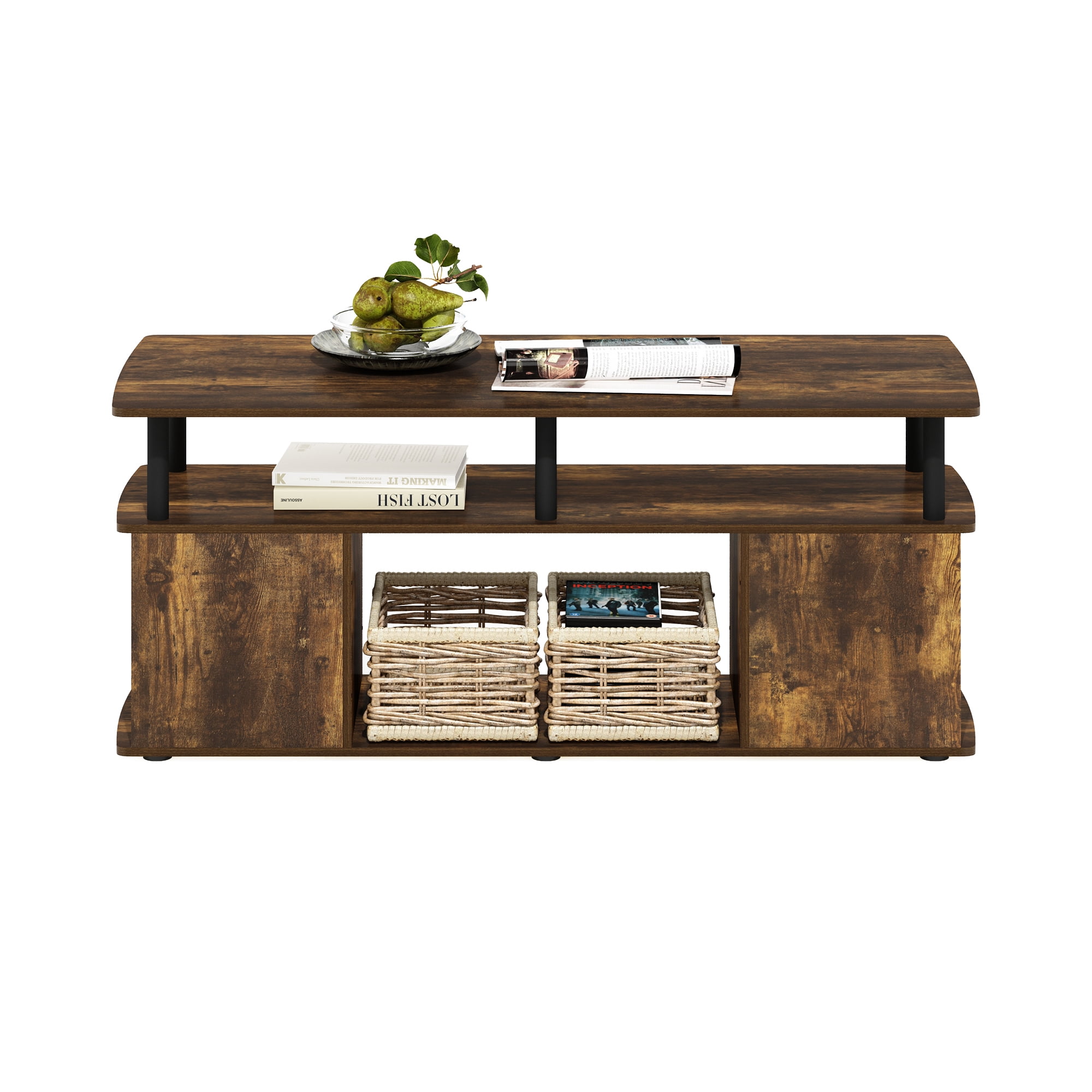Furinno JAYA TV Stand Entertainment Center with Open Storage Compartment for TV up to 50 Inch, Amber Pine/Black