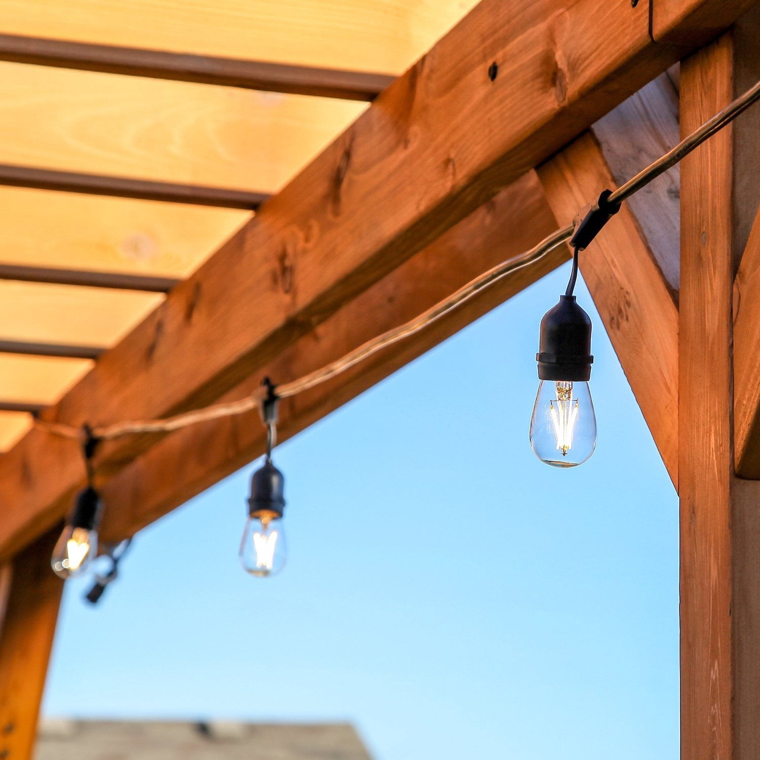 Yi Lighting 48ft Outdoor String Lights with 15pcs Dimmable Shatterproof LED Bulbs, Weatherproof for Patio Garden Porch Yard Party