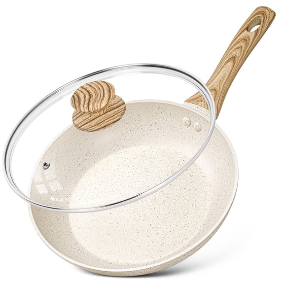 Nonstick Frying Pan with Lid, 8inch, White