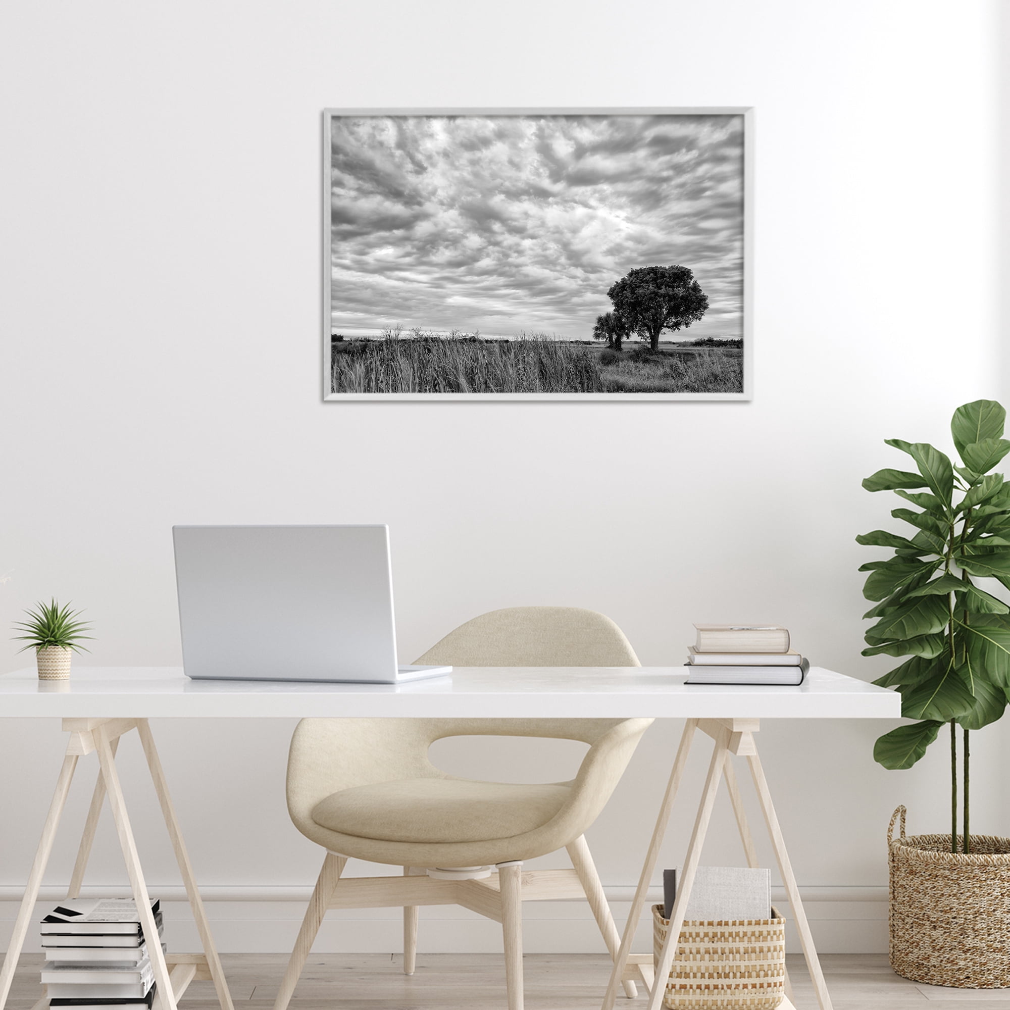 Stupell Industries Solitary Tree Beneath Clouds White Framed Giclee Art, design by Jon Evan