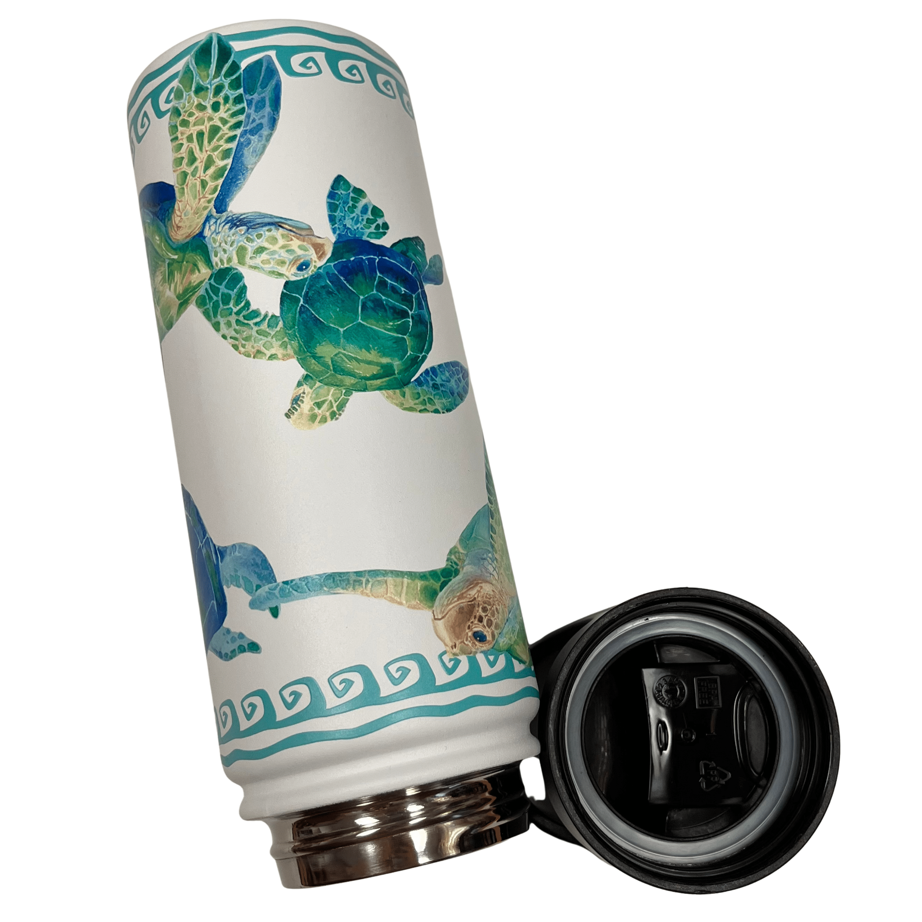 Island Heritage Hawaii Style Island Flask Tumbler Swimming Honu Turtle White