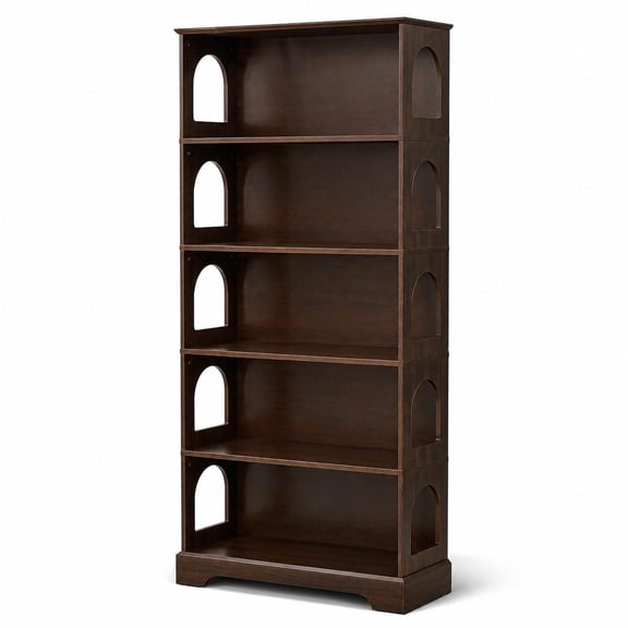 5-Shelf Dark Walnut Wood Bookcase, 64 Inch Tall Standing Bookshelf for Home Office Storage