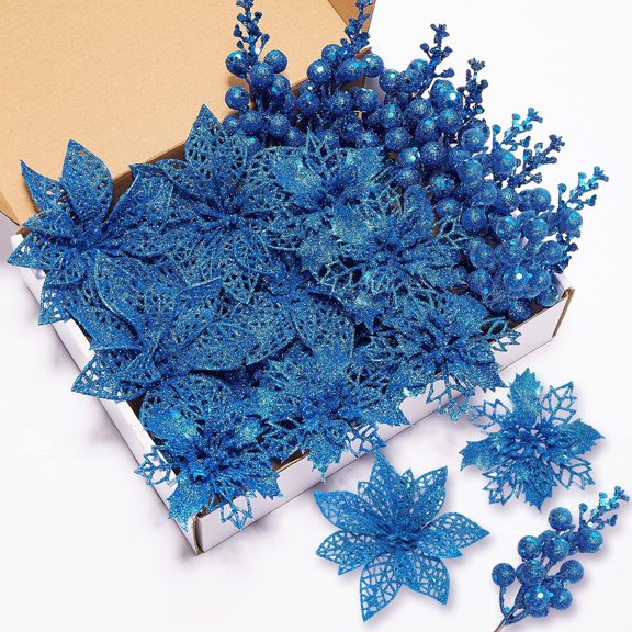 20Pcs Christmas Decoration Artificial Flowers Glitter Berries Stem Christmas Tree Ornaments for Home New Year 2026 Party Decor