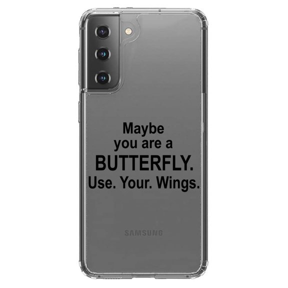 DistinctInk Clear Shockproof Hybrid Case for Galaxy S21  PLUS 5G (6.7" Screen) - TPU Bumper Acrylic Back Tempered Glass Screen Protector - Maybe You Are a Butterfly