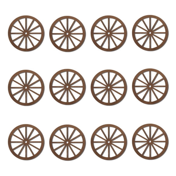 12pcs Rustic Wooden Wagon Wheels Wall Decors Vintage Western Style Hanging Ornament for Living Room Bedroom Bar Farmhouse
