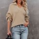 thumbnail image 5 of Suéter de punto con solapa para mujer con dobladillo suelto, jersey de manga larga con cuello en V para otoño e invierno, color caqui M, 5 of 8