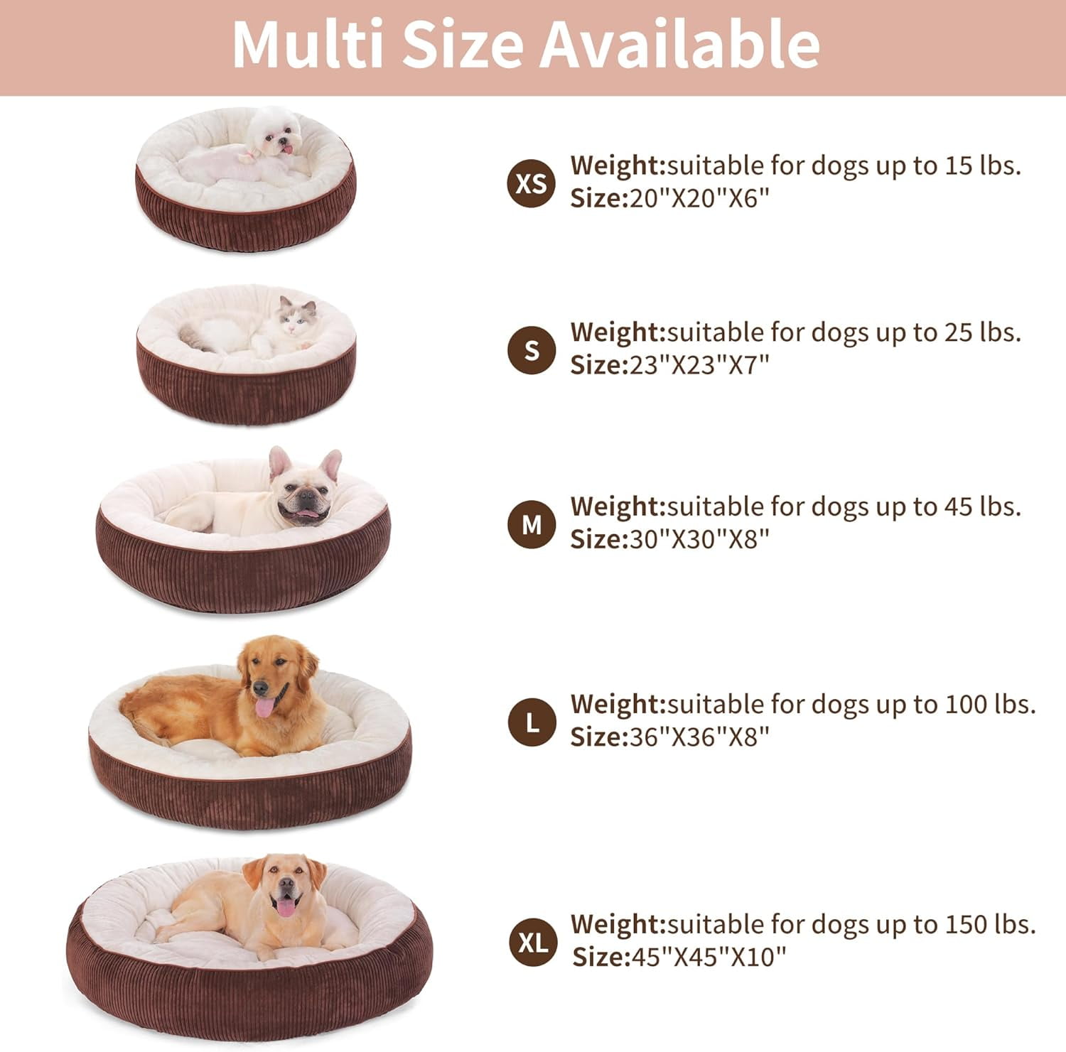 Donut Dog Bed,30 Inches Calming Round Dog Beds for Medium Dogs,Washable Anti Anxiety Cuddler Dog Bed with Removable Cover(Coffee,Medium)
