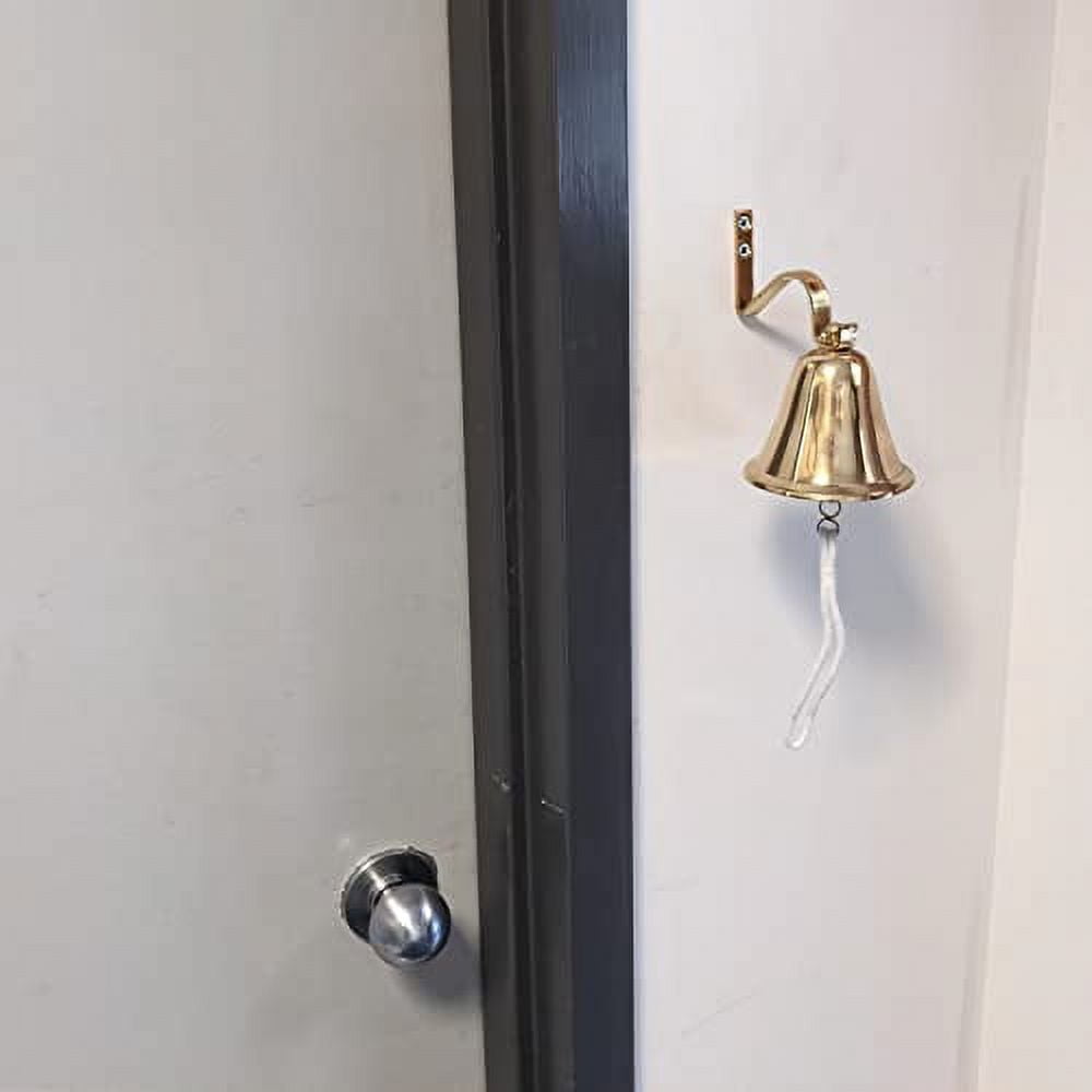 4 Inch Solid Brass Hanging Wall Bell with Rope for Ringing - Fully Functional Nautical Decoration, Wall Mountable, Loud Ring, Gold Color