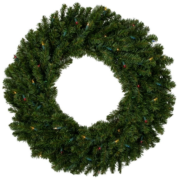 Northlight PVC Decorated Pine Multi-color Incandescent Corded Prelist Artificial Canadian Christmas Wreath, 30" (Green)