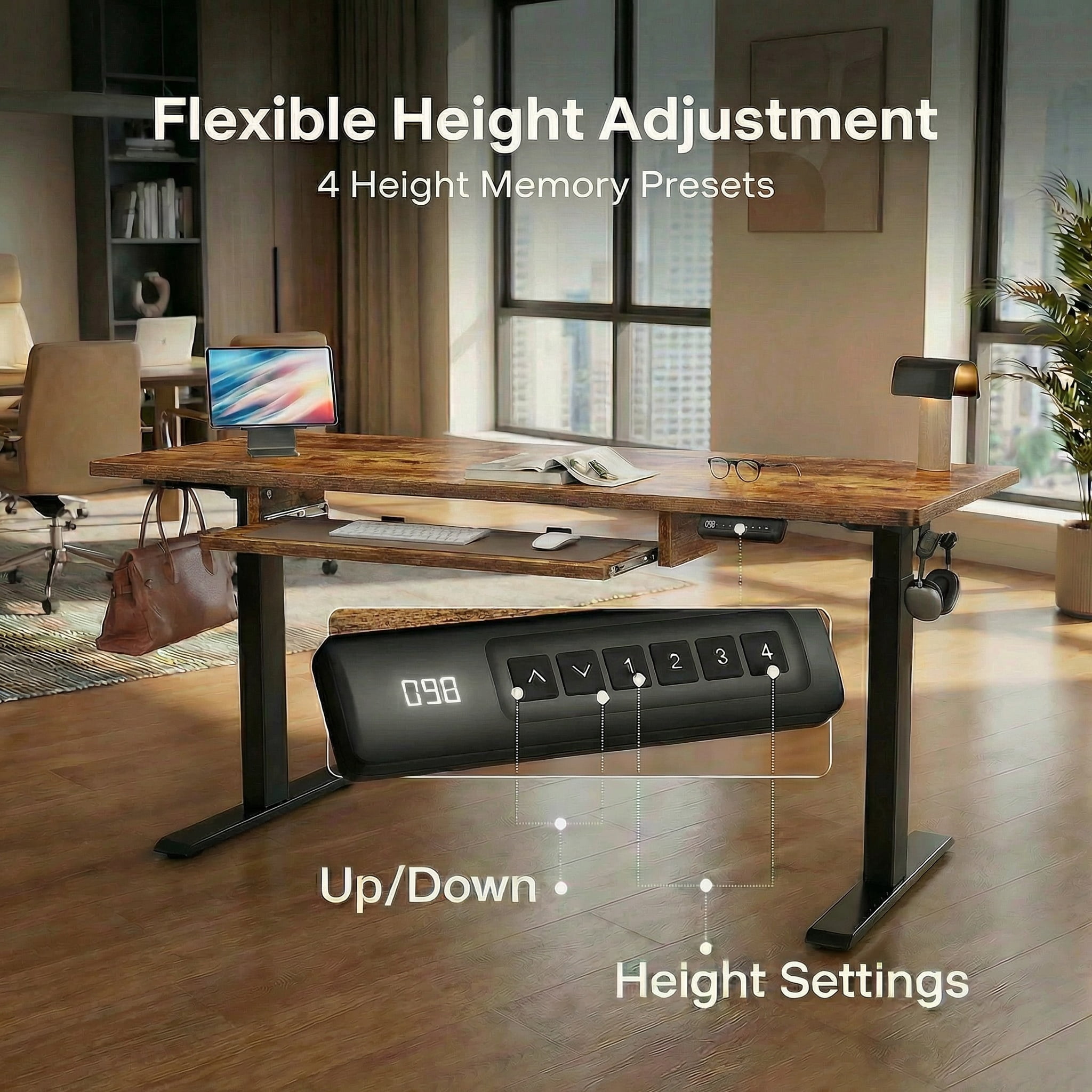 CHITOOMA Electric Standing Desk with Keyboard Tray, 48" x 24" Adjustable Height Sit Stand Up Desk, Home Office Gaming Desk Computer Workstation, Vintage Brown