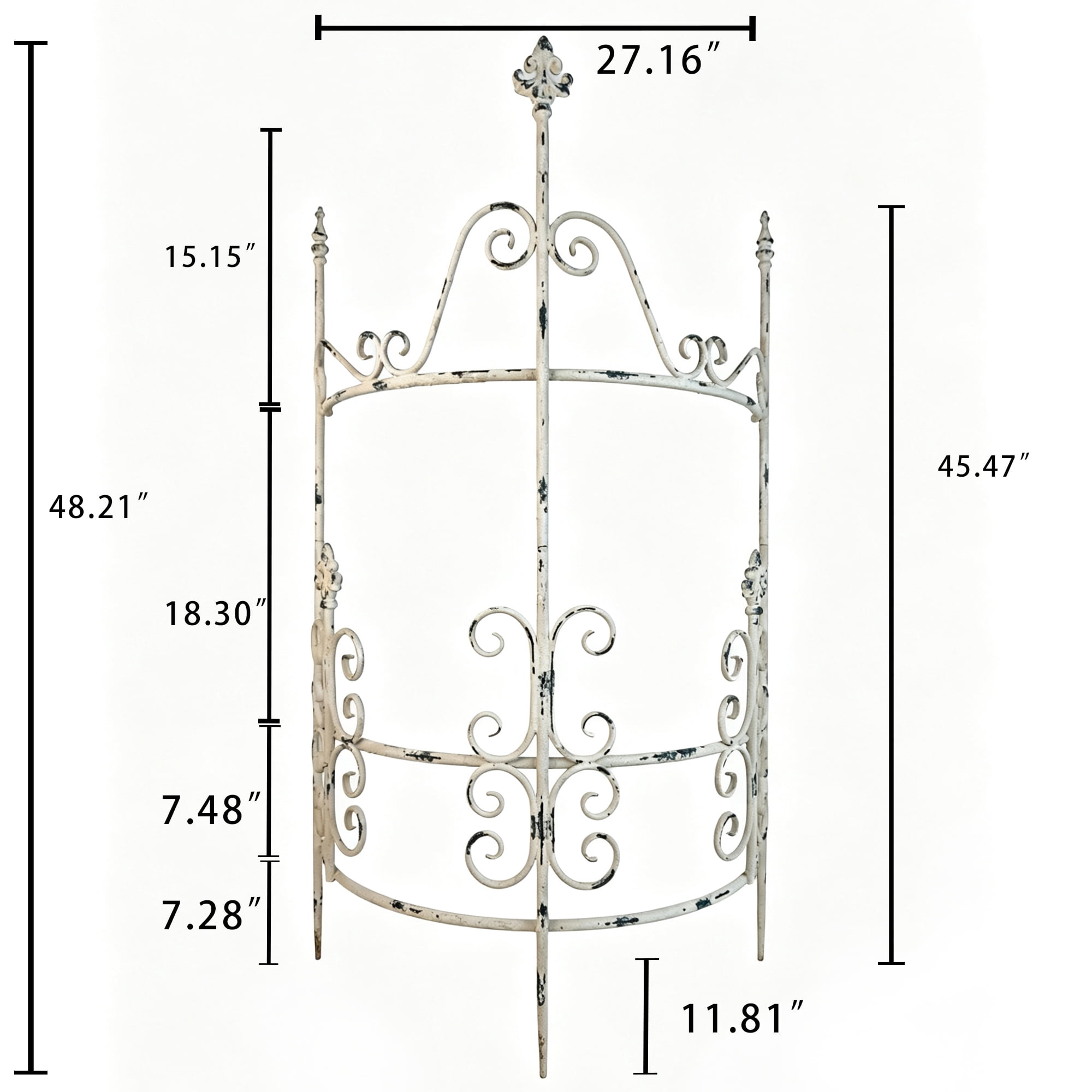 48.21"x27.16"Iron Garden Fence, Pretty Vintage White Rustic Style Decorative Fence Pannels, Outdoor Yard Landscape Pathway Border Panels Anti Animal Flowers Plants Barrier Climbing Trellis