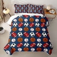 thumbnail image 2 of Castle Fairy Football Soccer Basketball Baseball Twin Quilt Set,Sport Theme Twin Coverlet Set,Blue White, 2 of 7